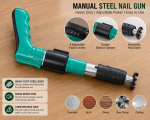 Heavy Duty Manual Steel Nail Gun Kit with 100 Nails – Concrete, Brick & Wood Wall Nailer - Image 3